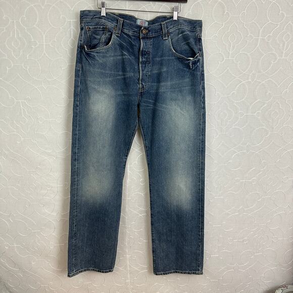 VTG 90s Levis 501 Button Fly Jeans Mens 38x32 Blue Baggy Wide Leg Irregular 4093 - Picture 2 of 11